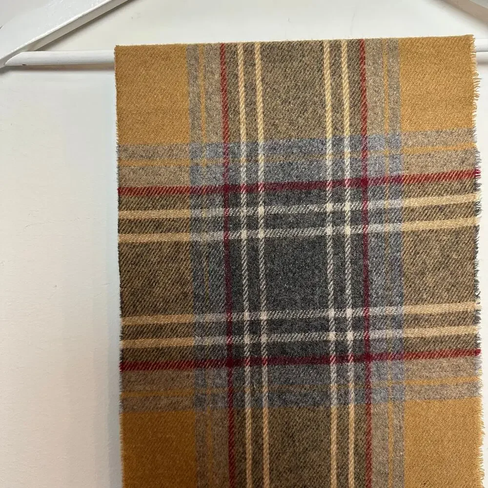 Vintage 1970s Christian Dior Plaid Scarf Brown Grey Burgundy Tartan